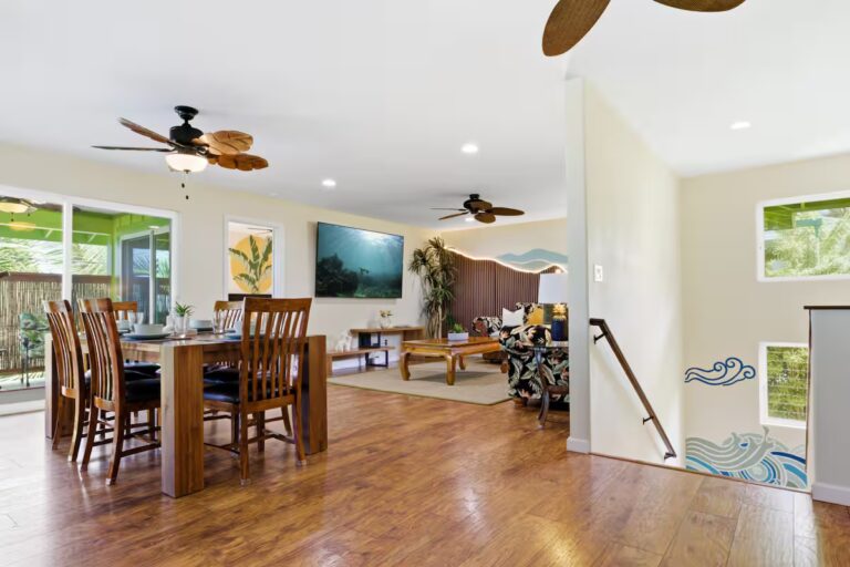 Living and dining space at 4-Bedroom Ocean View Pool Home