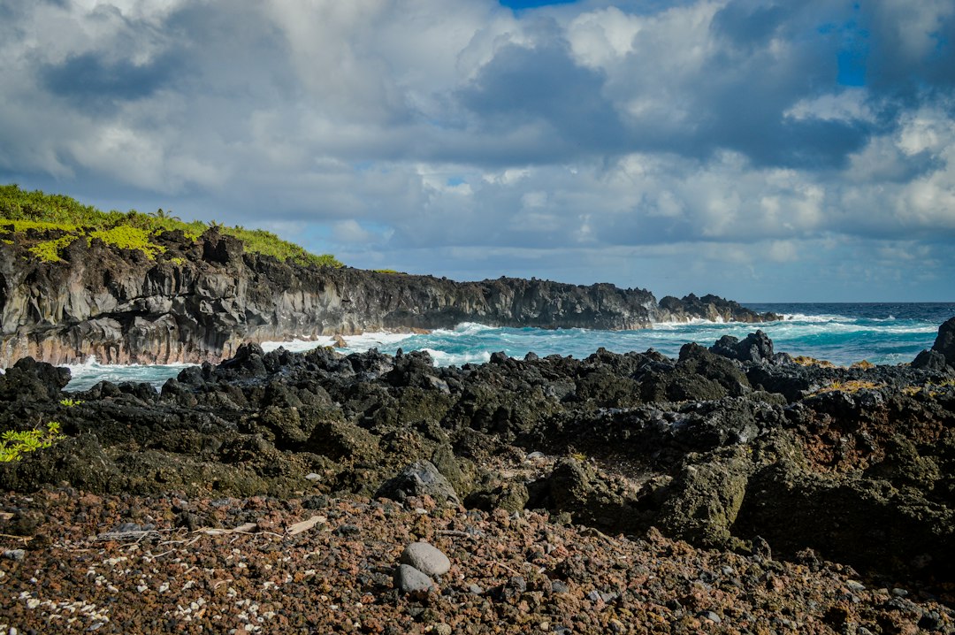 Black sand coastline at Waianapanapa State Park on Maui
