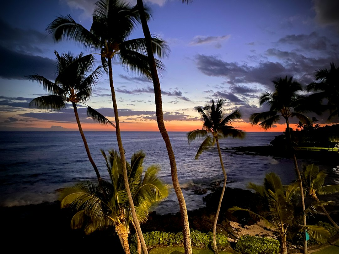 Calm coastal water after sunset in Hawaii
