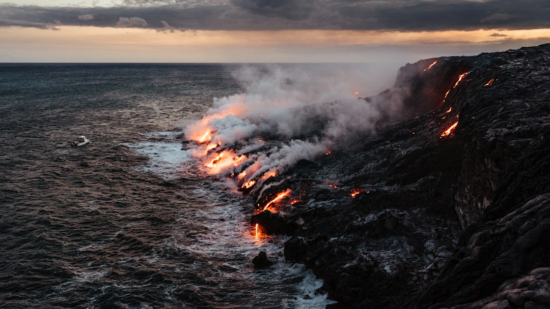 Lava reaching the ocean during a past Kilauea eruption