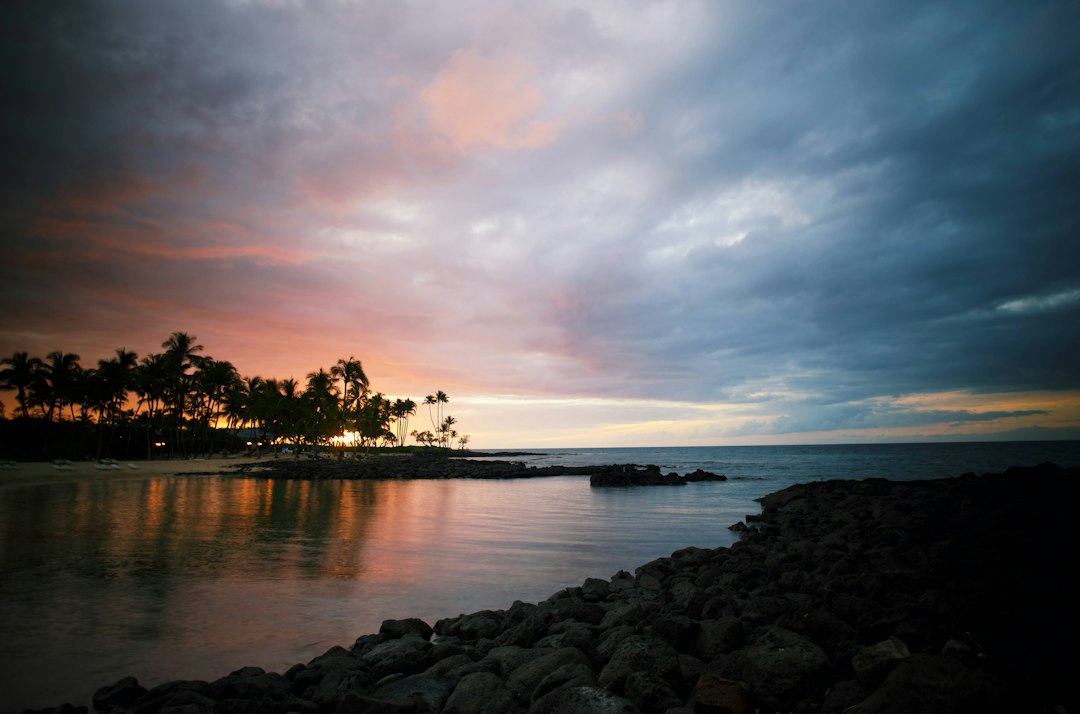 Sunset over a bay in Hawaii